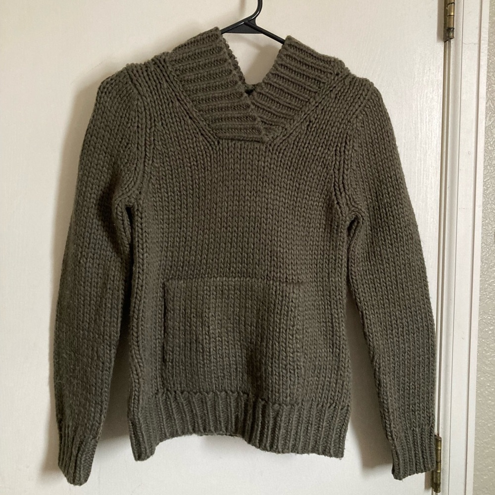 ***Ralph by Ralph Lauren Vtg Army Green Wool Blend Chunky Knit Hooded Sweater#IH